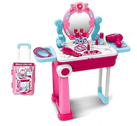 Kids Beauty Makeup Kit Pretend Play Fashion Set Toy with Carry Case Suitcase Trolley
