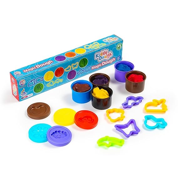 Magic Dough 5 in 1 kit with Moulds , Non Sticky Modelling Clay Soft & Smooth Colorful Dough, Non Toxic & Safe for Kids (Multicolour)